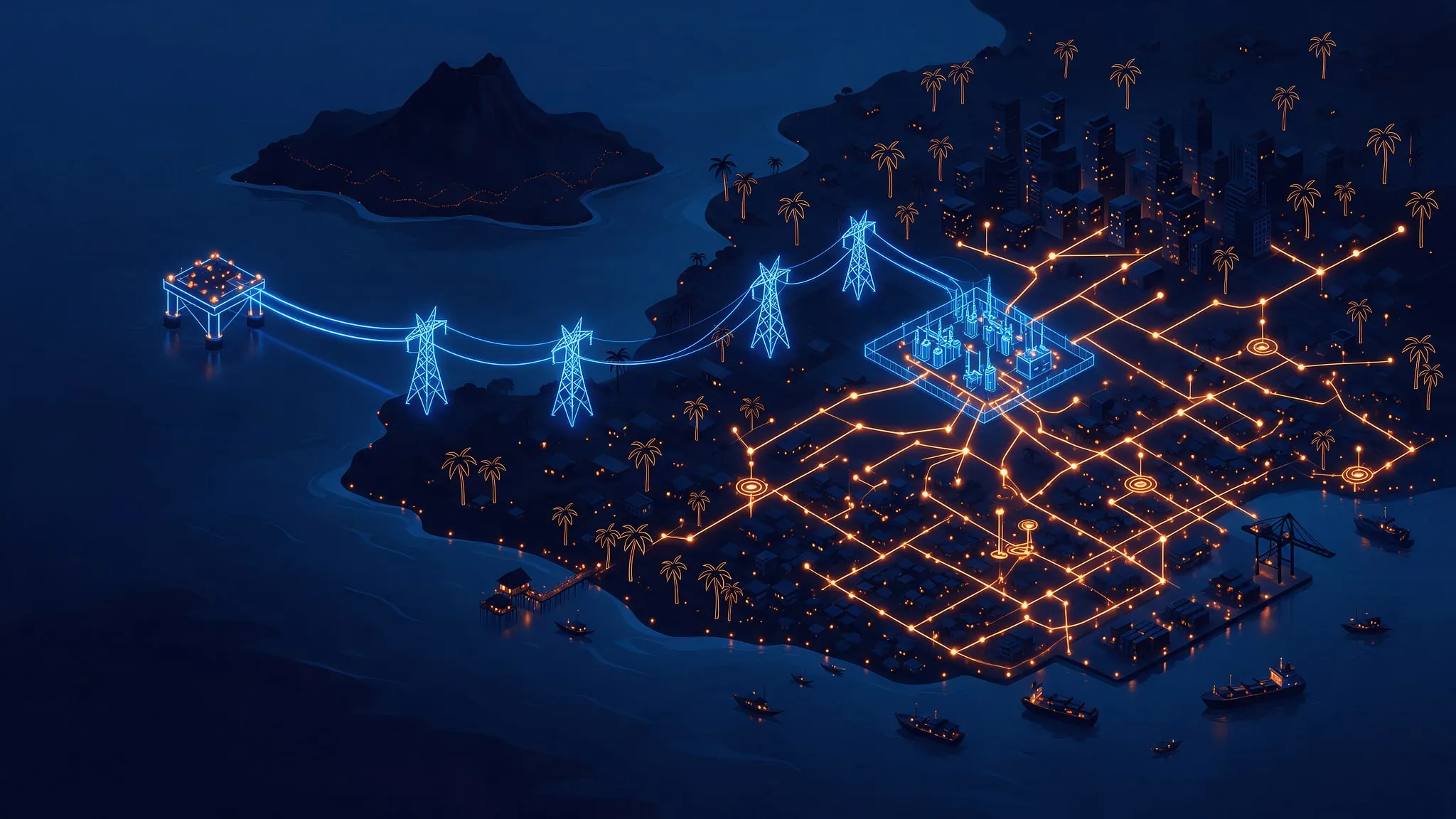 Stylised illustration of a smart electricity distribution network